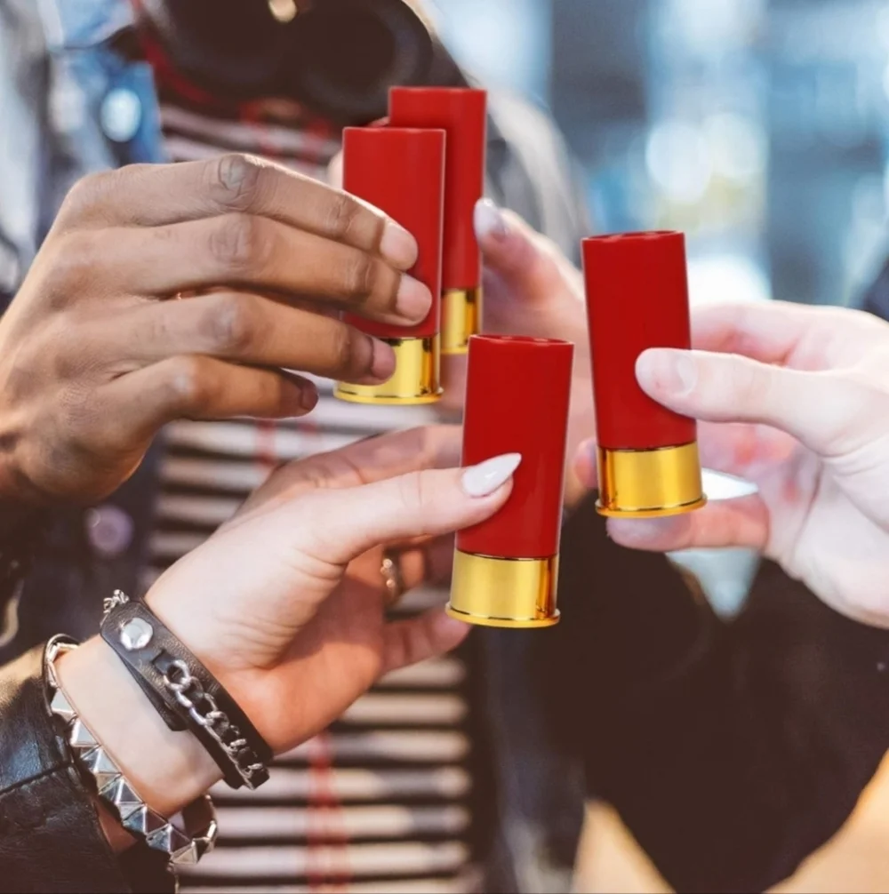 Set of 4 12 Gauge Red & Gold Shotgun Shell Shot Glasses
